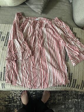 Striped Off-Shoulder Red and White Women's Top